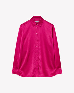 Satin Boyfriend Shirt - Fuschia