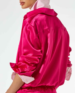 Satin Boyfriend Shirt - Fuschia
