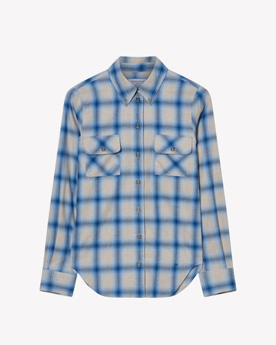 Brushed Cotton Check Shirt - Blue SERENA BUTE