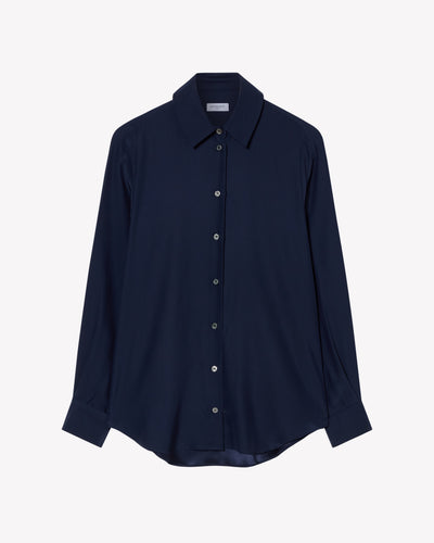 Silk Classic Shirt - Navy Blue SERENA BUTE