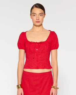 Broderie Bodice Top - Red