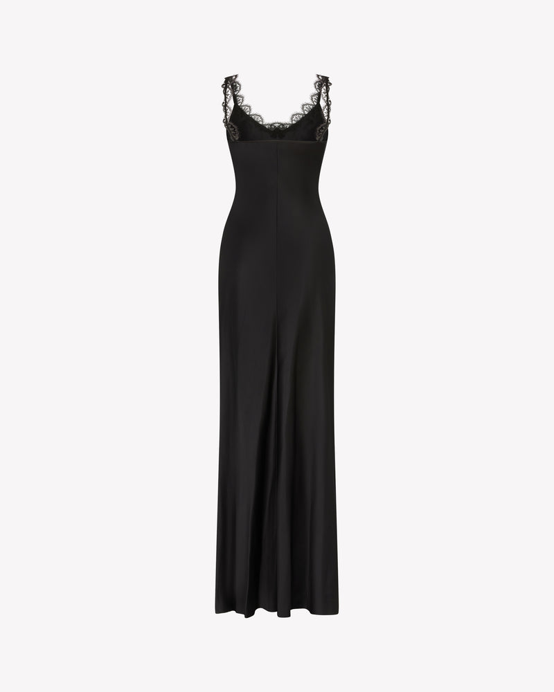 black slip dress with white lace Women's Black Satin Lace Slip Dress | Kelsey