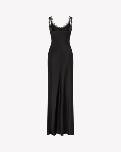 Slip Dress with Lace Trim  - Black Silk SERENA BUTE