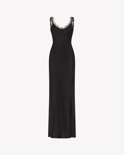 Slip Dress with Lace Trim  - Black Silk SERENA BUTE