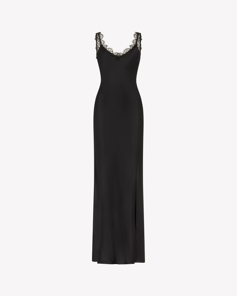 Slip Dress with Lace Trim  - Black Silk picture #2