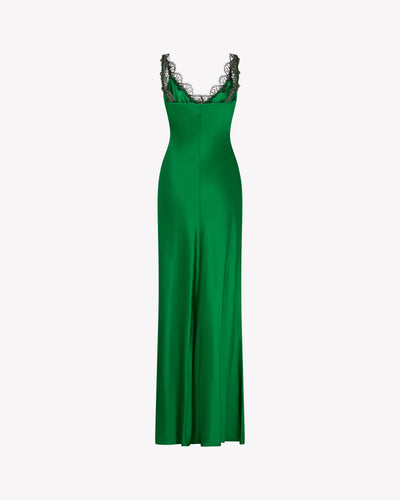 Slip Dress with Lace Trim - Emerald Silk SERENA BUTE
