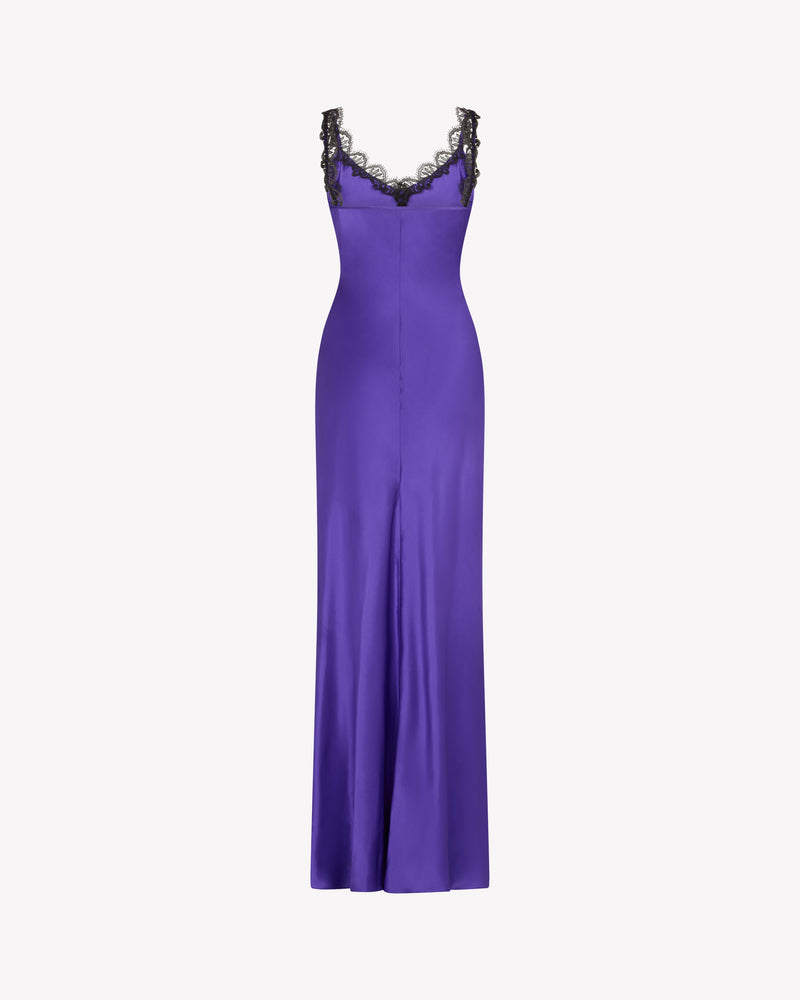 Silk Slip Dress with Lace Trim - Violet Silk SERENA BUTE