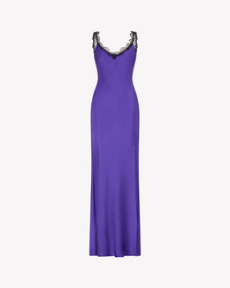 Silk Slip Dress with Lace Trim - Violet Silk