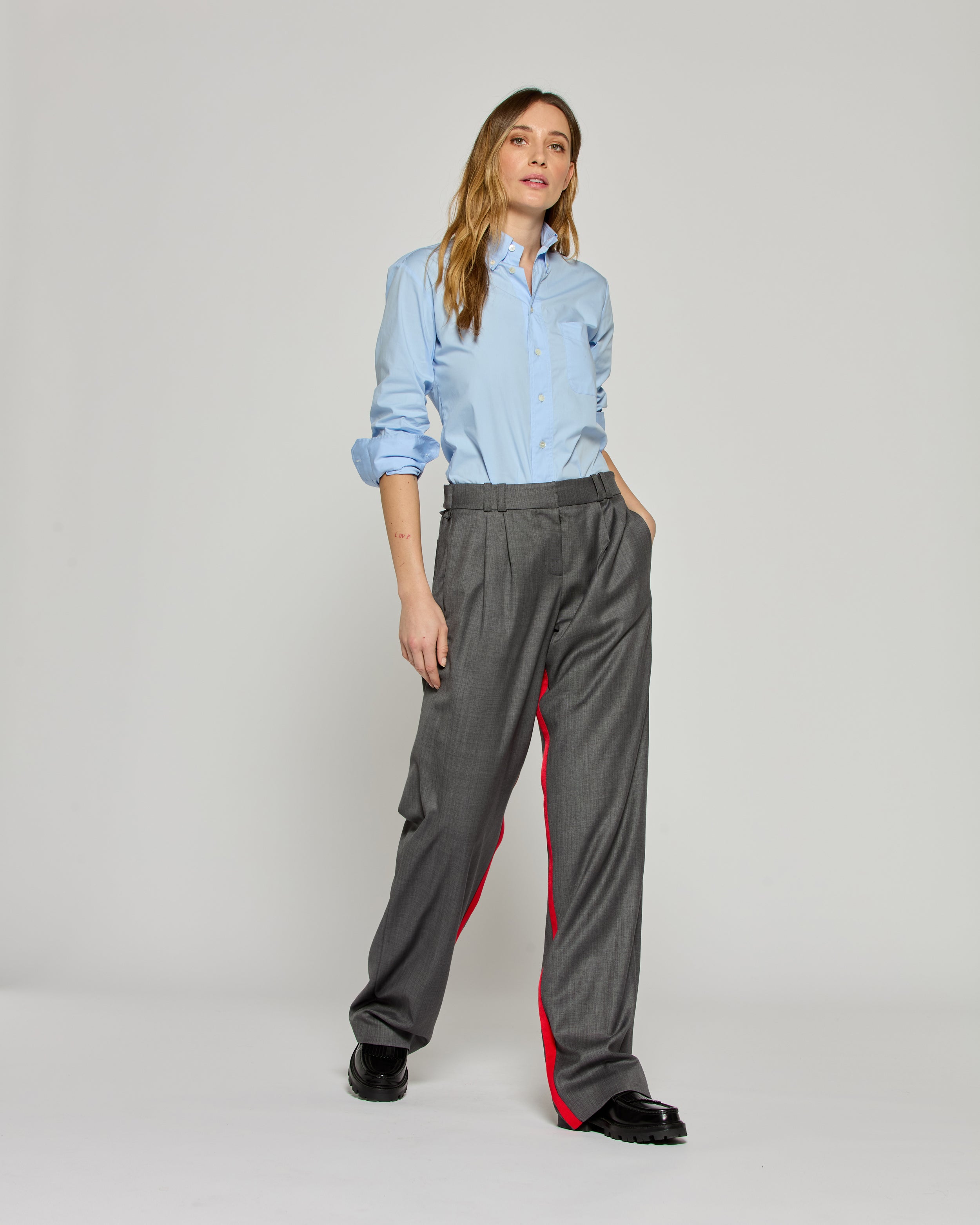 Boyfriend Trouser - Dark Grey / Red