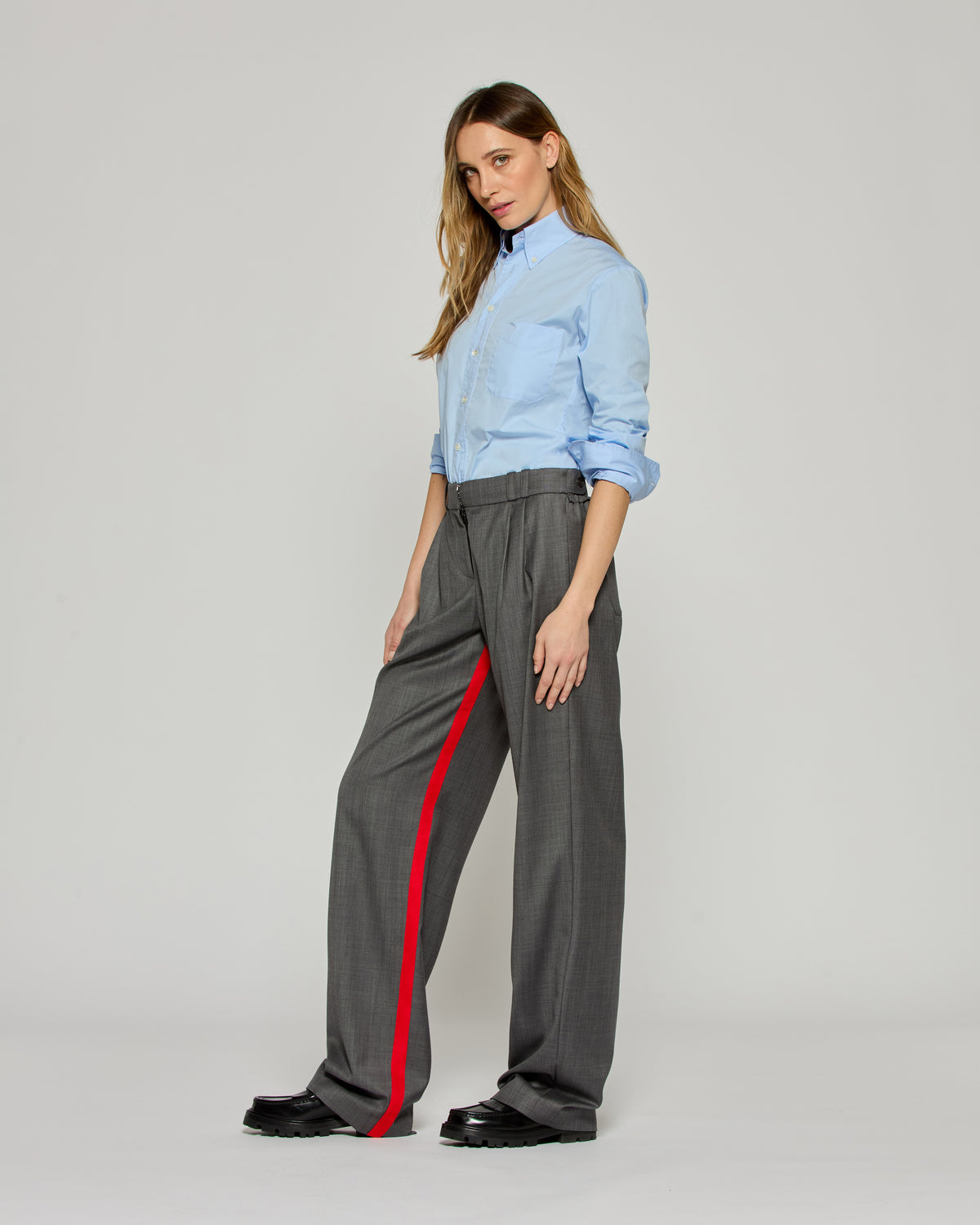 Boyfriend Trouser - Dark Grey / Red