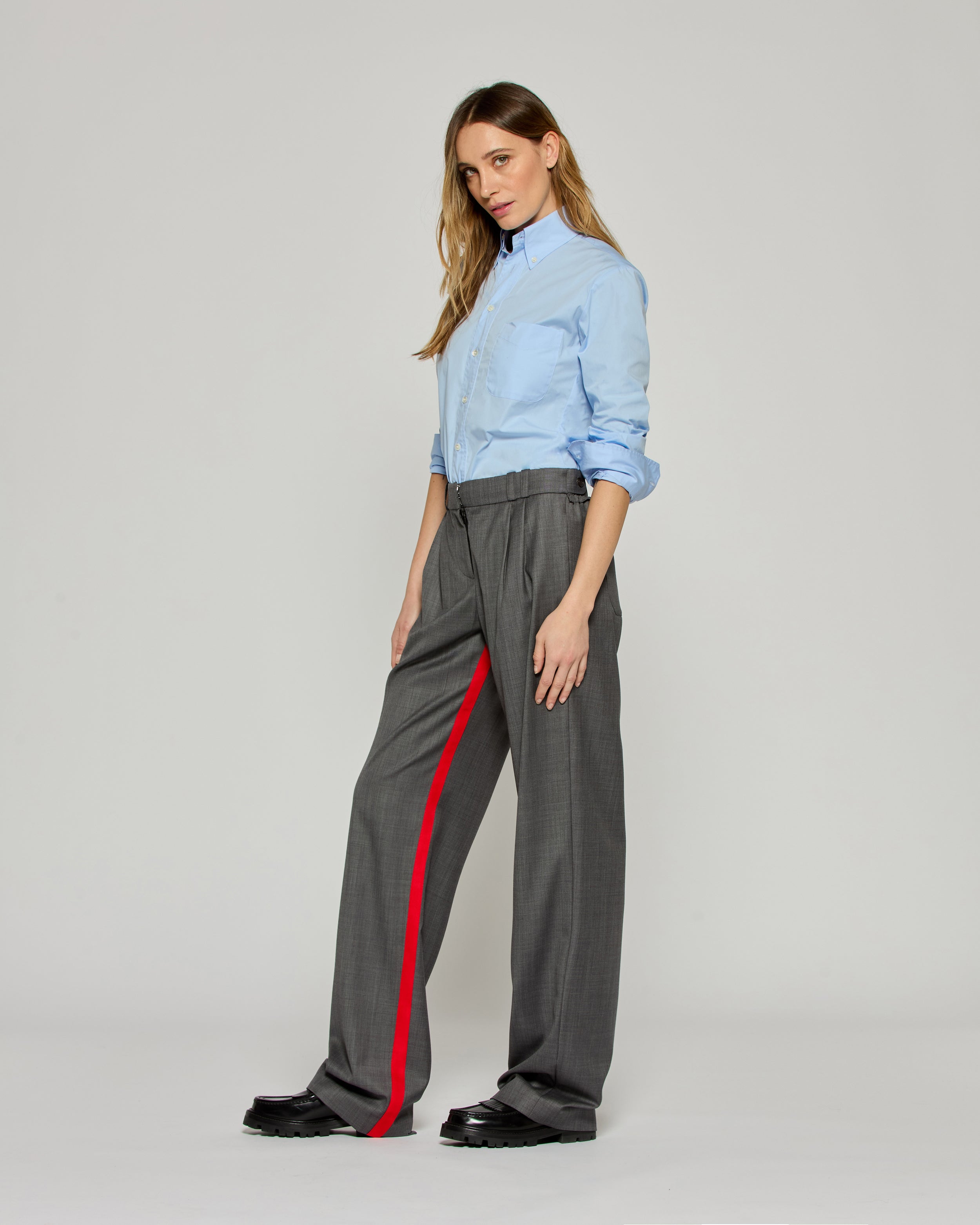 Boyfriend Trouser - Dark Grey / Red