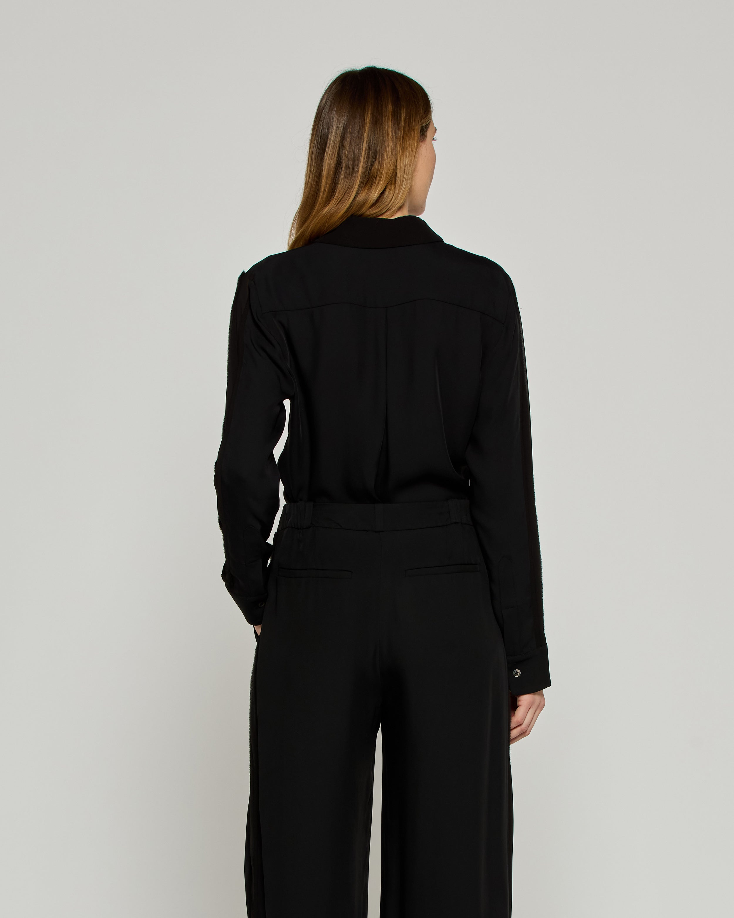 Classic Shirt with Georgette Trim - Black