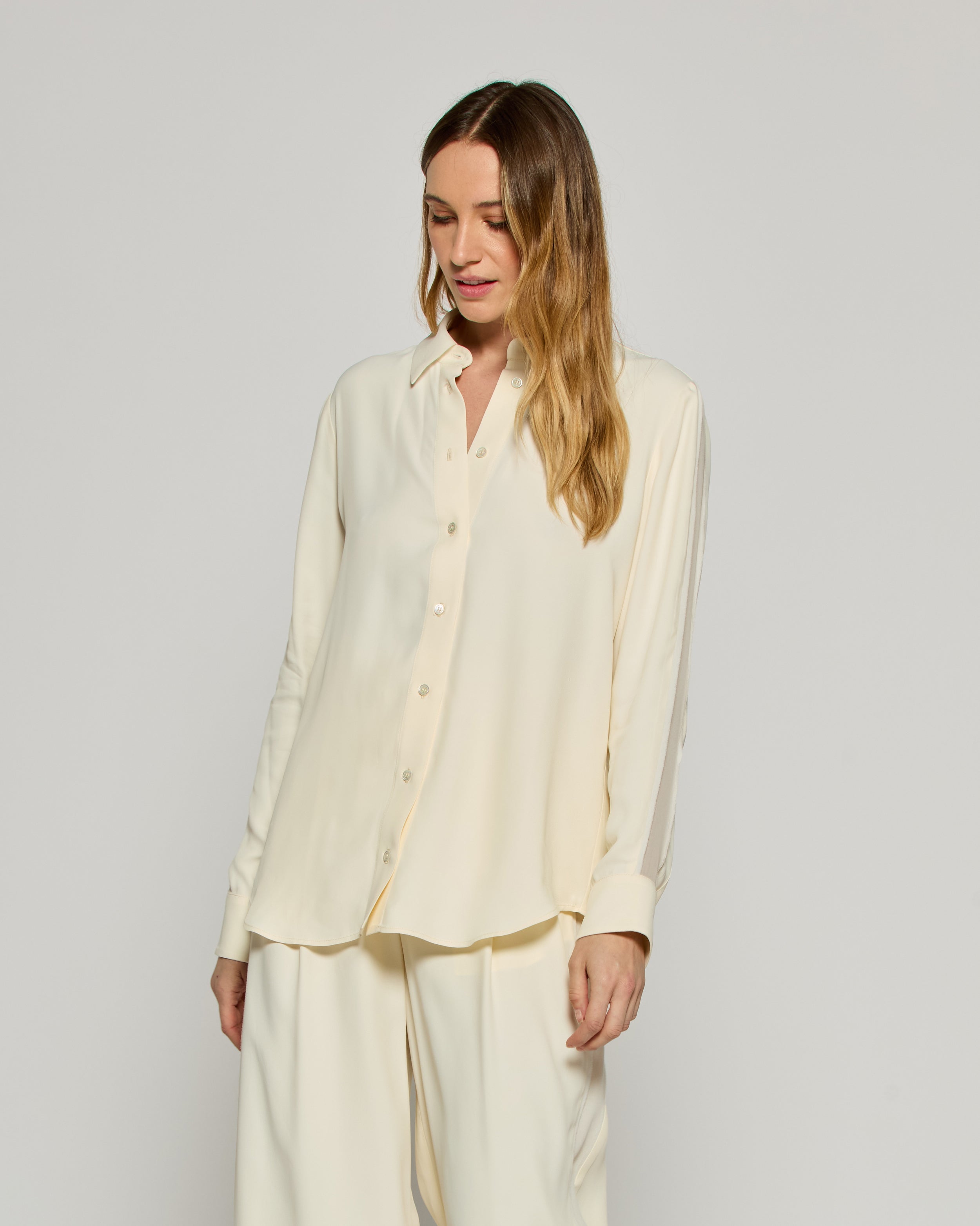 Classic Shirt with Georgette Trim - Cream