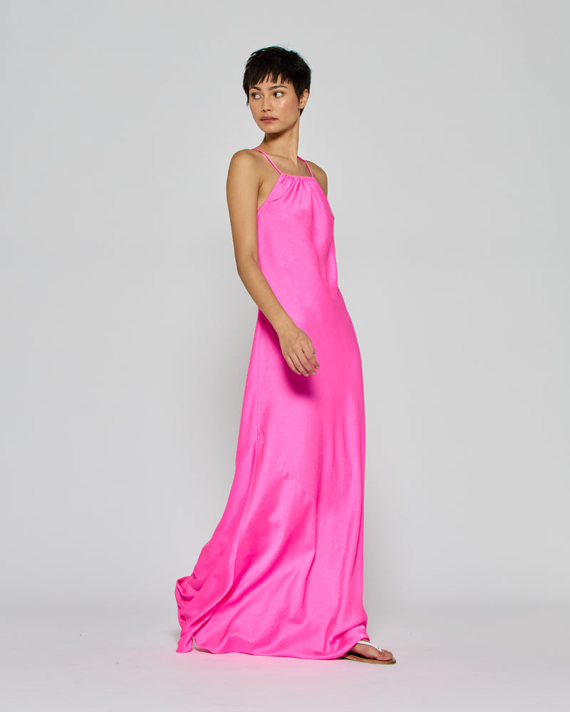 Gathered Neck Bias Dress - Shocking Pink picture #1