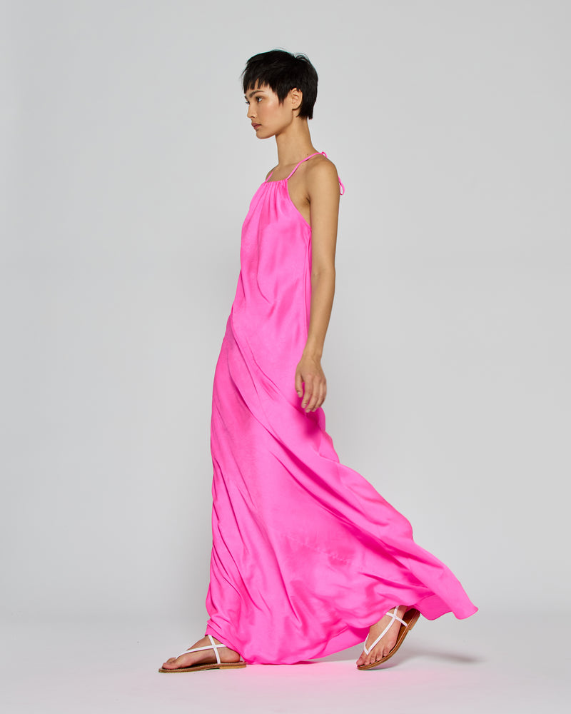 Gathered Neck Bias Dress - Shocking Pink picture #4