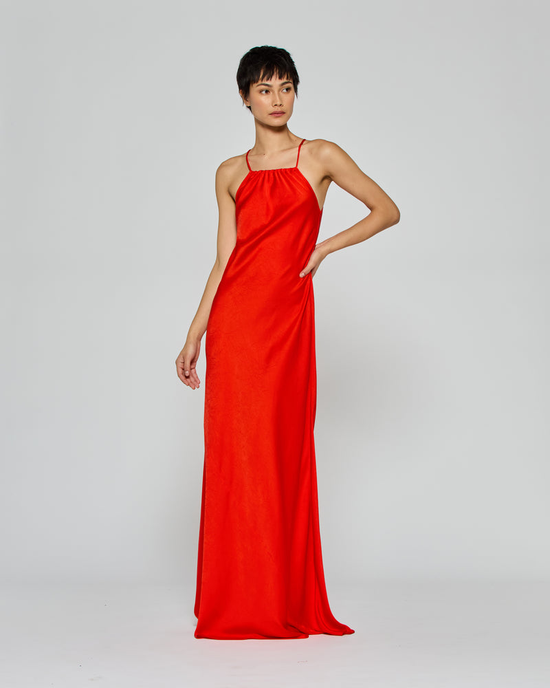 Gathered Neck Bias Dress - Bright Red picture #1