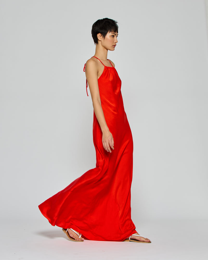 Gathered Neck Bias Dress - Bright Red picture #3