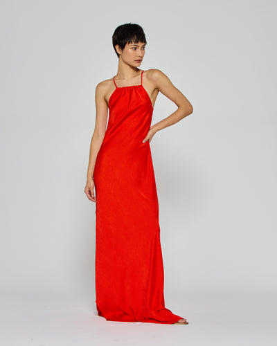 Gathered Neck Bias Dress - Bright Red SERENA BUTE