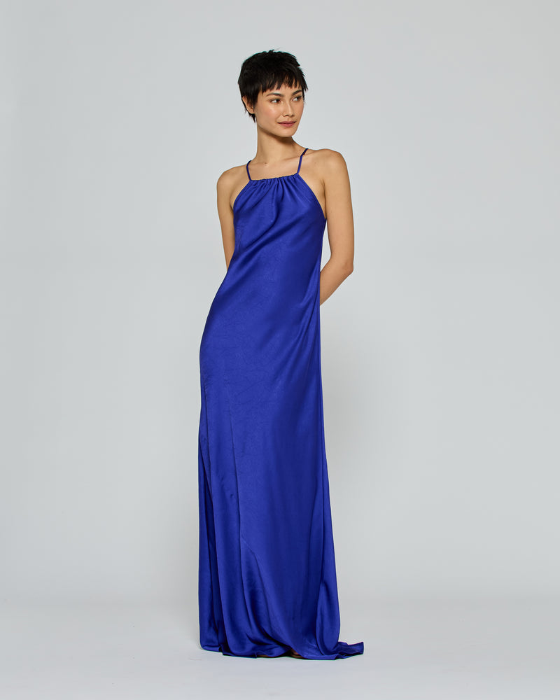 Gathered Neck Bias Dress - Violet Blue picture #3