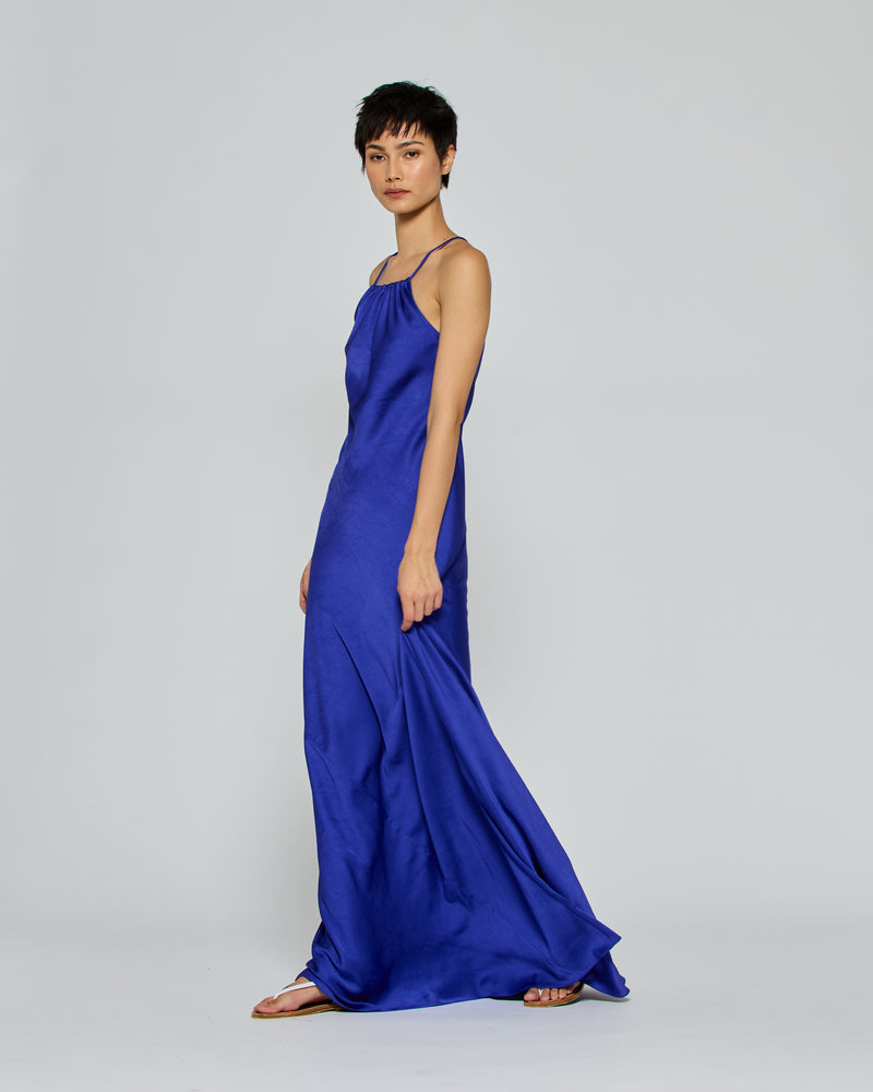 Gathered Neck Bias Dress - Violet Blue picture #1