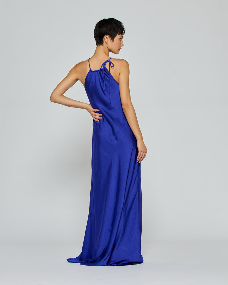 Gathered Neck Bias Dress - Violet Blue picture #4
