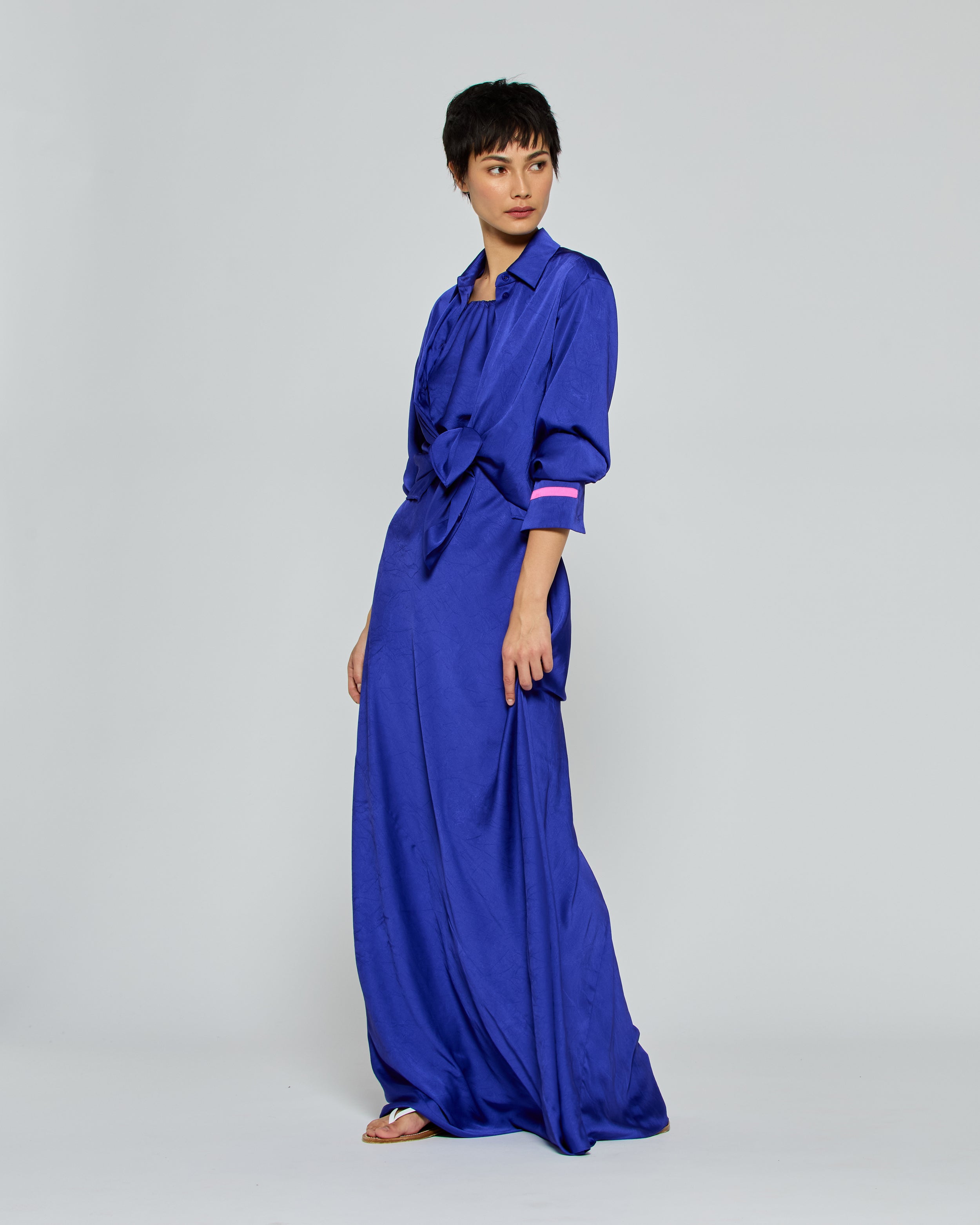 Gathered Neck Bias Dress - Violet Blue