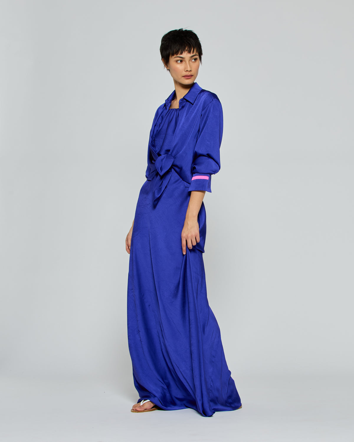 Gathered Neck Bias Dress - Violet Blue