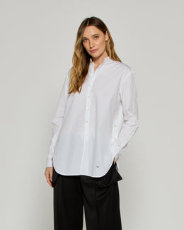 Collarless Shirt with Side Opening - White