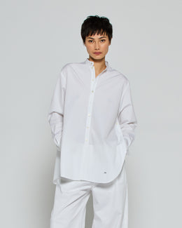 Collarless Shirt with Side Opening - White