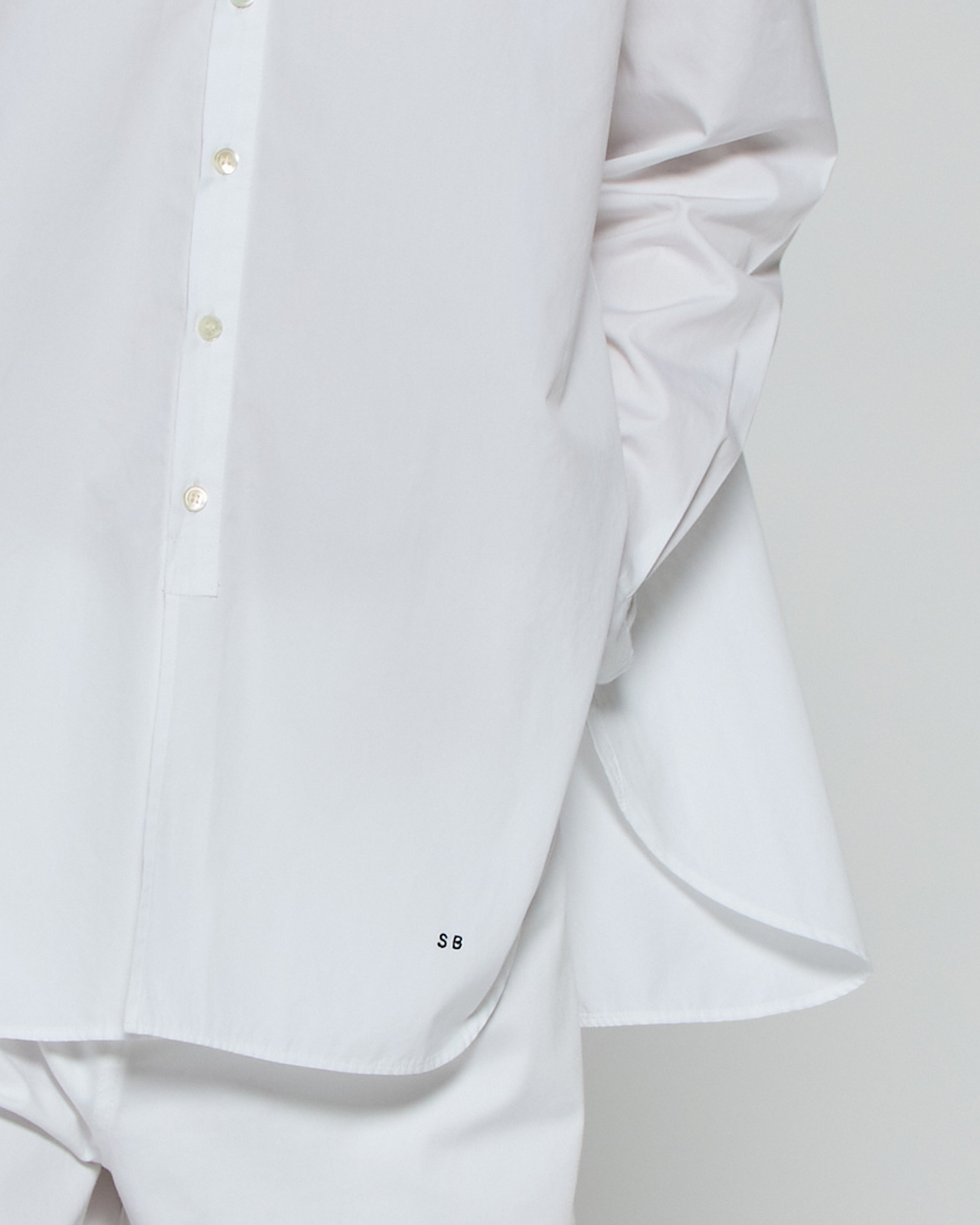 Collarless Shirt with Side Opening - White