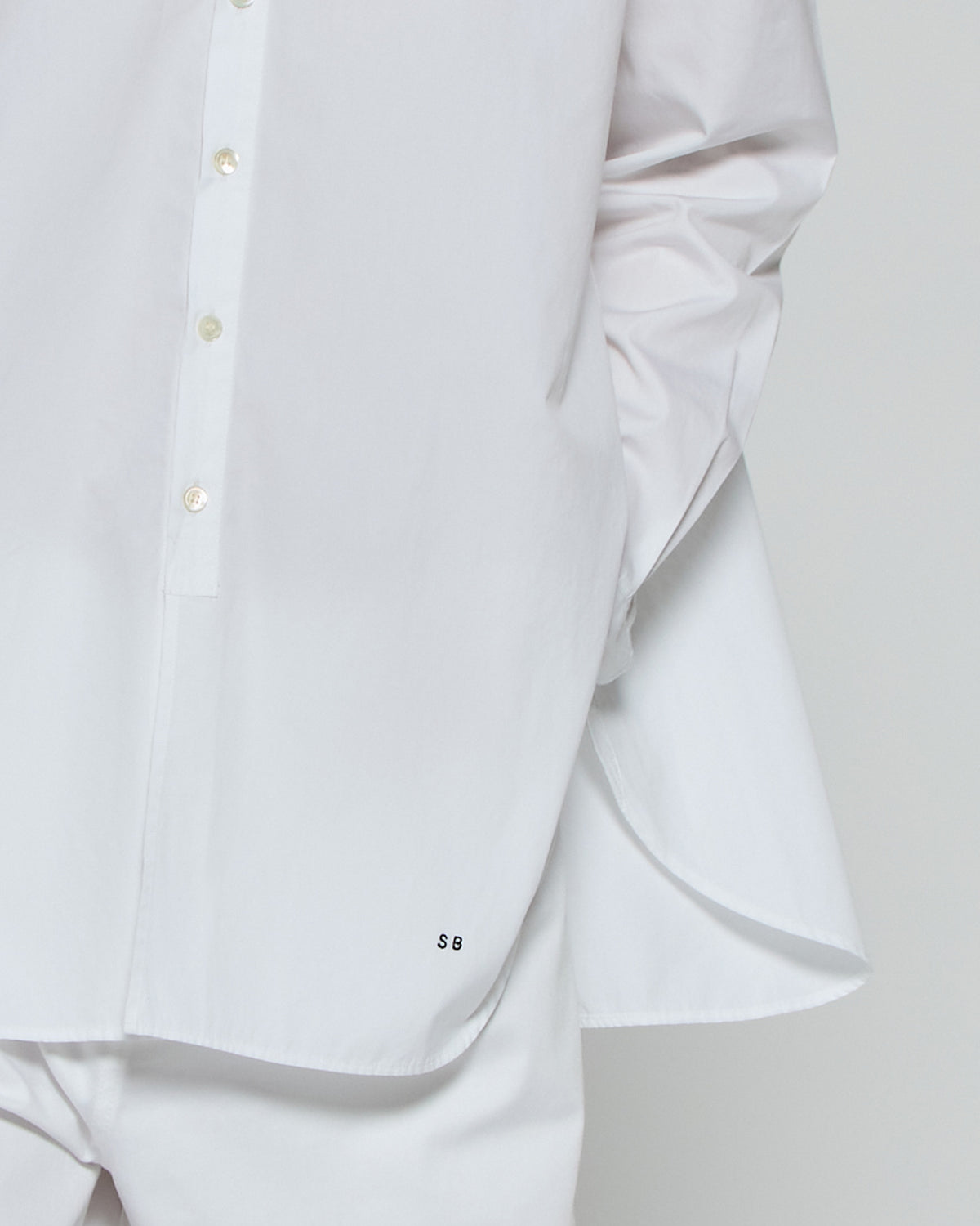 Collarless Shirt with Side Opening - White