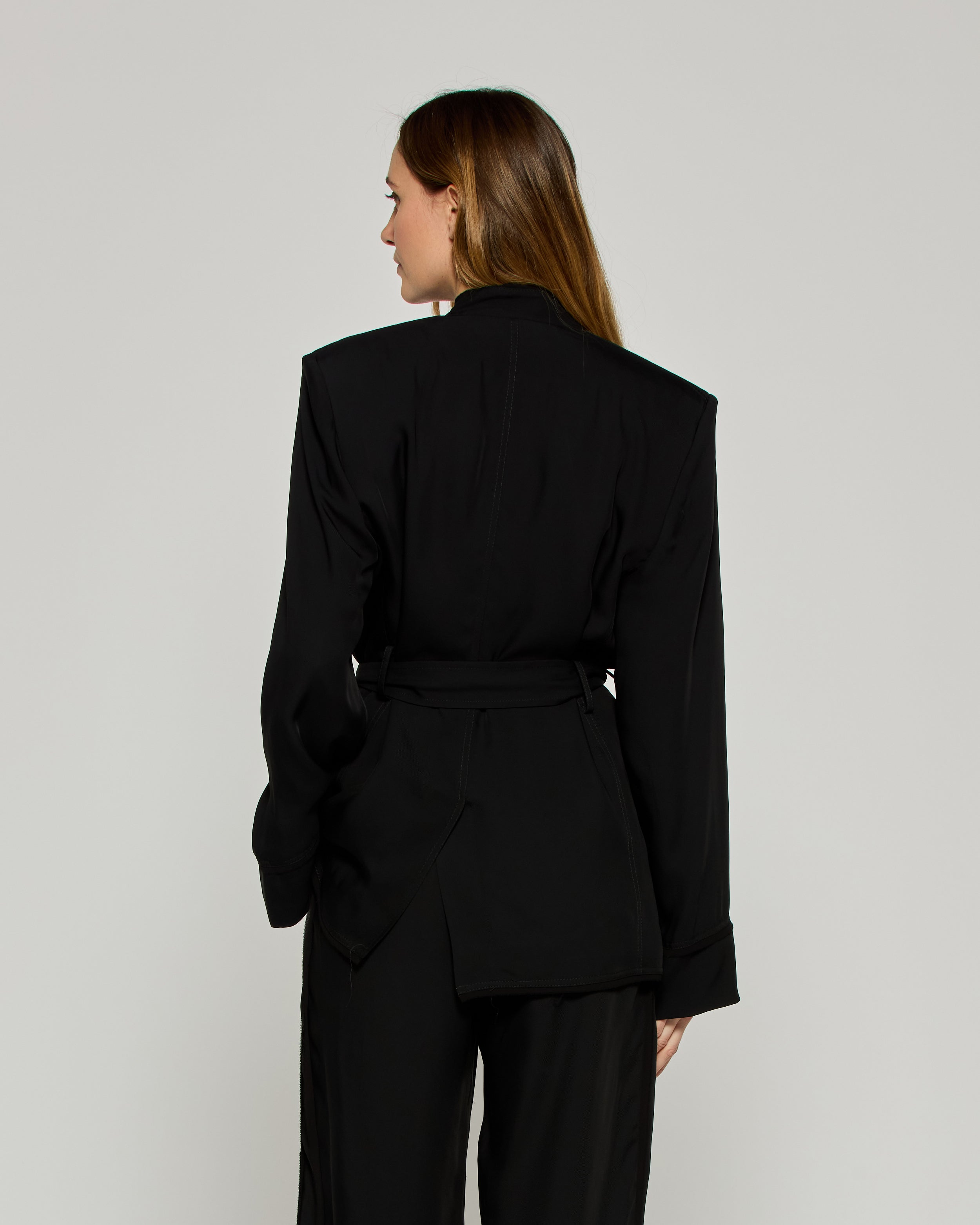 Relaxed Jacket with Georgette Trim - Black