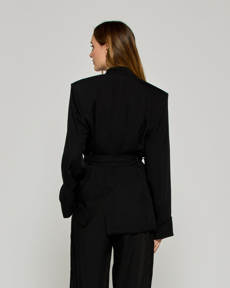 Relaxed Jacket with Georgette Trim - Black picture #4