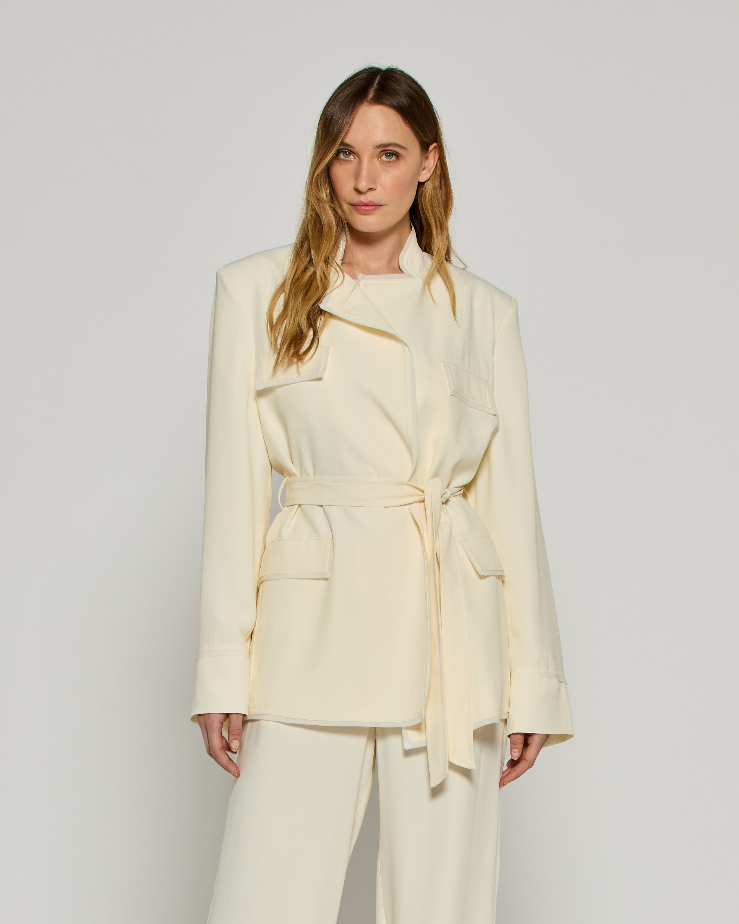 Relaxed Jacket with Georgette Trim - Cream