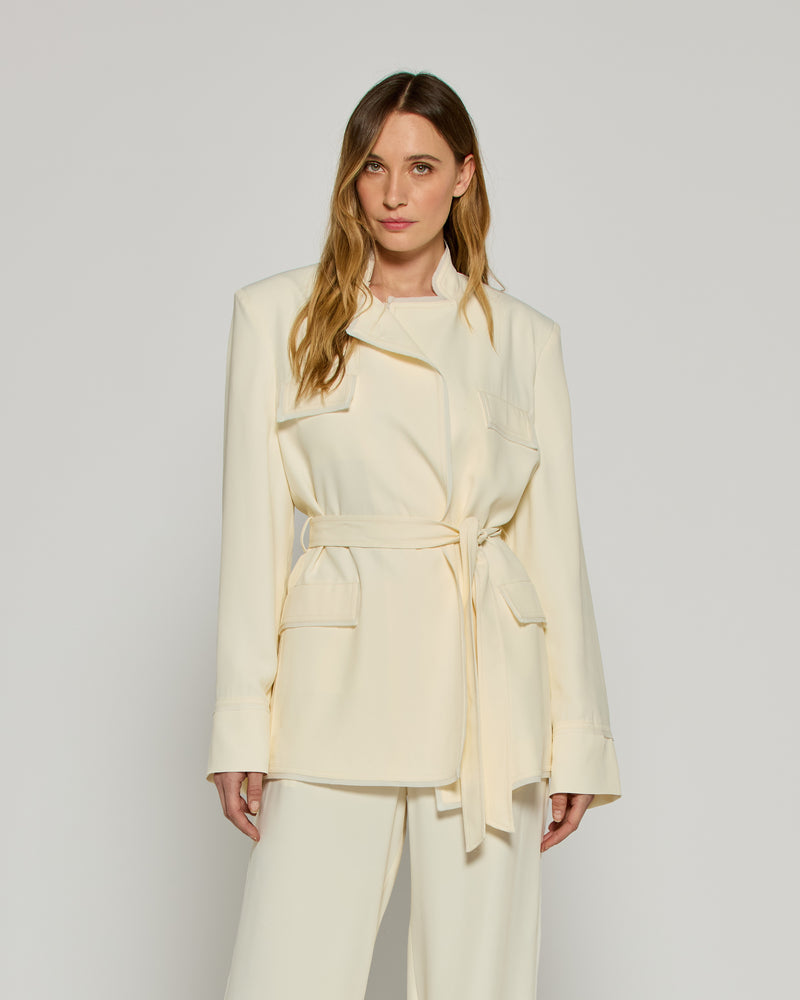 Relaxed Jacket with Georgette Trim - Cream picture #1