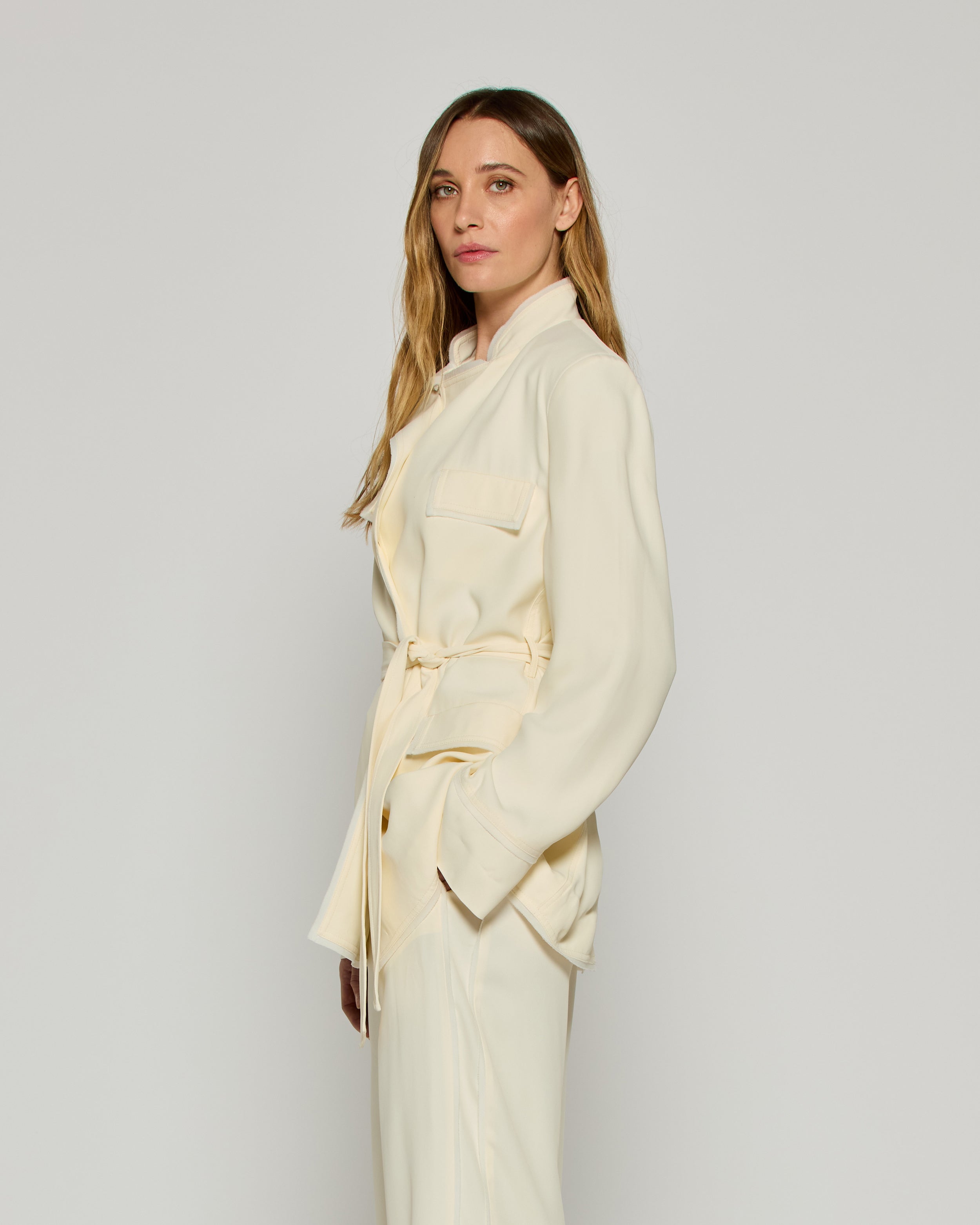 Relaxed Jacket with Georgette Trim - Cream