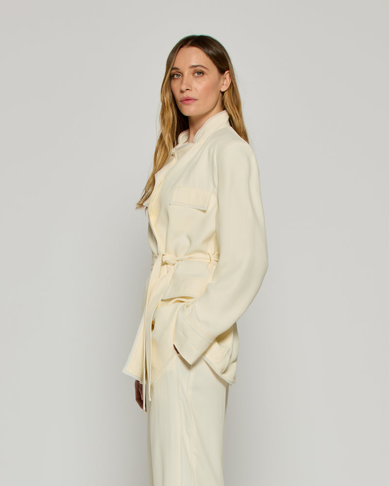 Relaxed Jacket with Georgette Trim - Cream picture #3