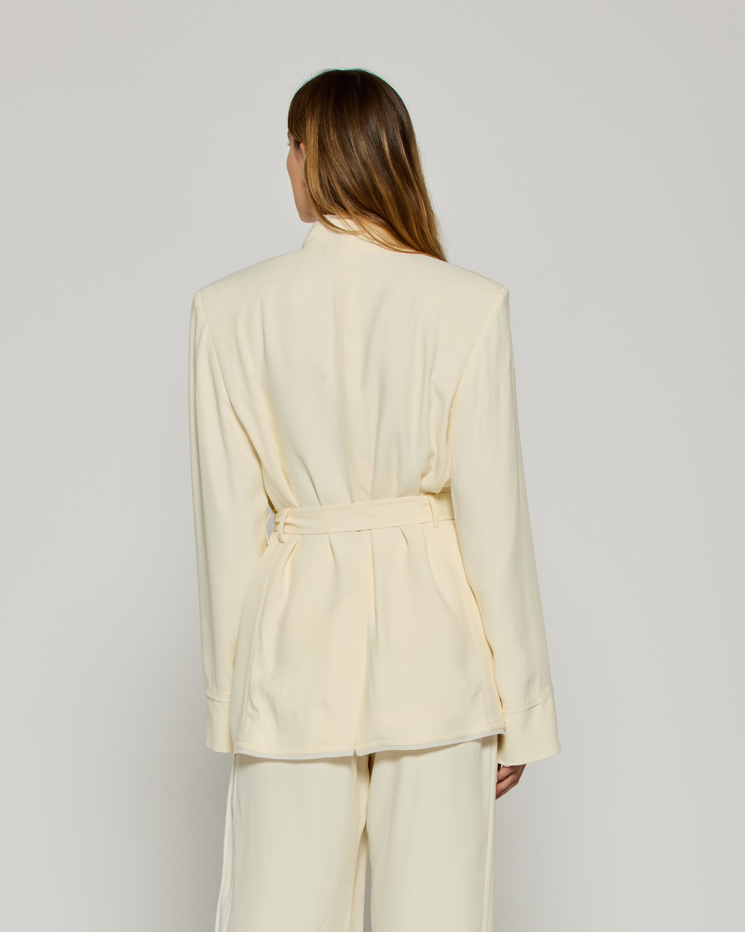 Relaxed Jacket with Georgette Trim - Cream