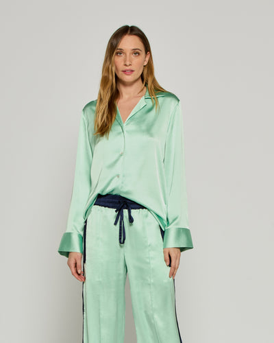 Satin Revere Collar Shirt - Mint SERENA BUTE