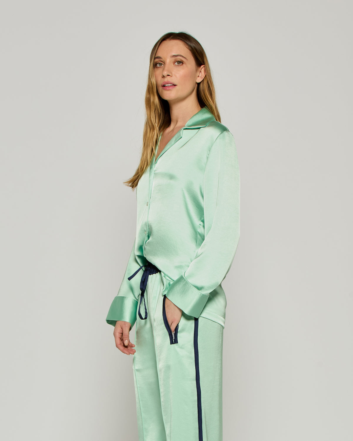 Satin Revere Collar Shirt - Mint