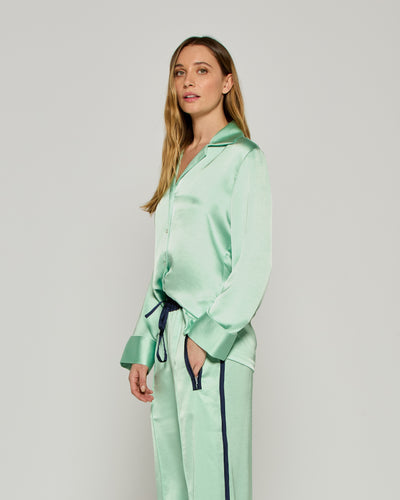 Satin Revere Collar Shirt - Mint SERENA BUTE