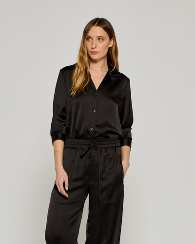 Satin Revere Collar Shirt - Black SERENA BUTE