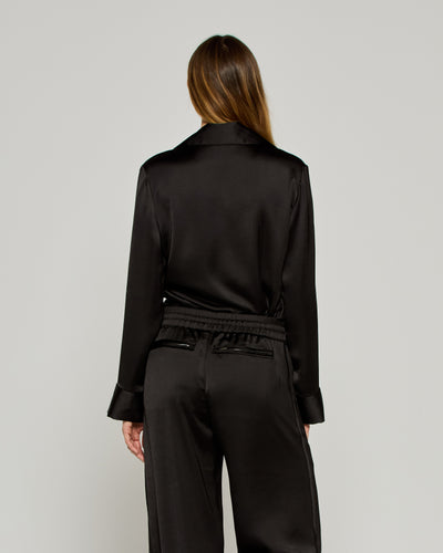 Satin Revere Collar Shirt - Black SERENA BUTE