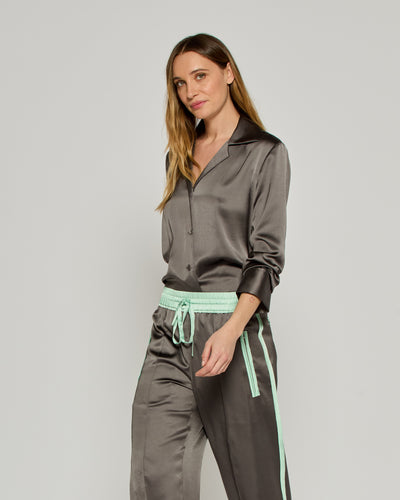Satin Revere Collar Shirt - Charcoal SERENA BUTE