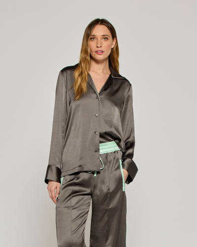 Satin Revere Collar Shirt - Charcoal SERENA BUTE