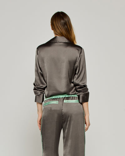 Satin Revere Collar Shirt - Charcoal SERENA BUTE