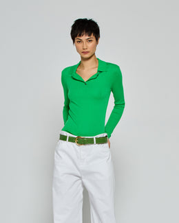 Ribbed Henley Top - Bright Green