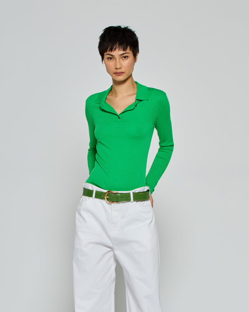 Ribbed Henley Top - Bright Green picture #1