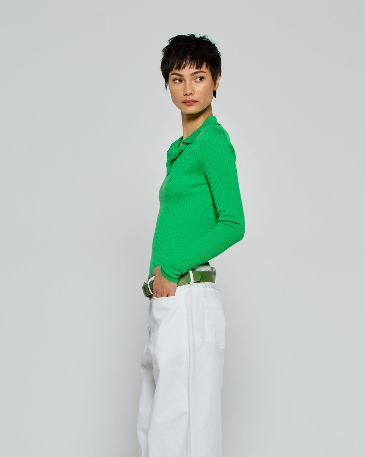 Ribbed Henley Top - Bright Green