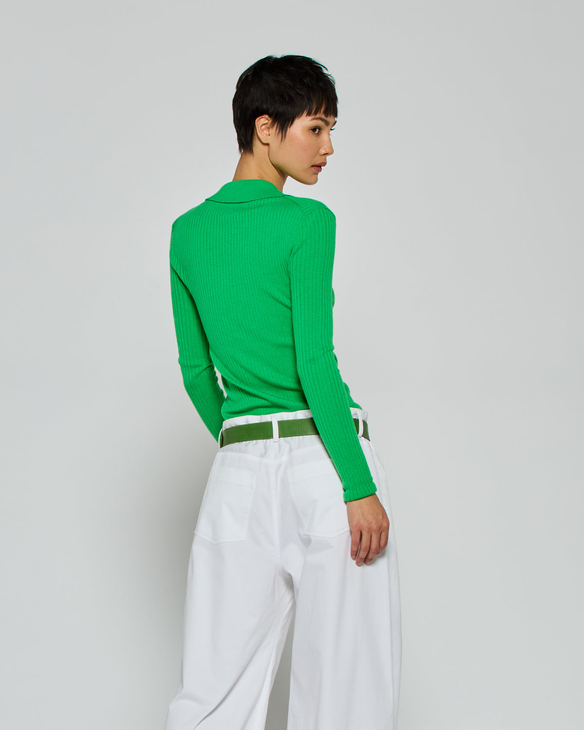 Ribbed Henley Top - Bright Green